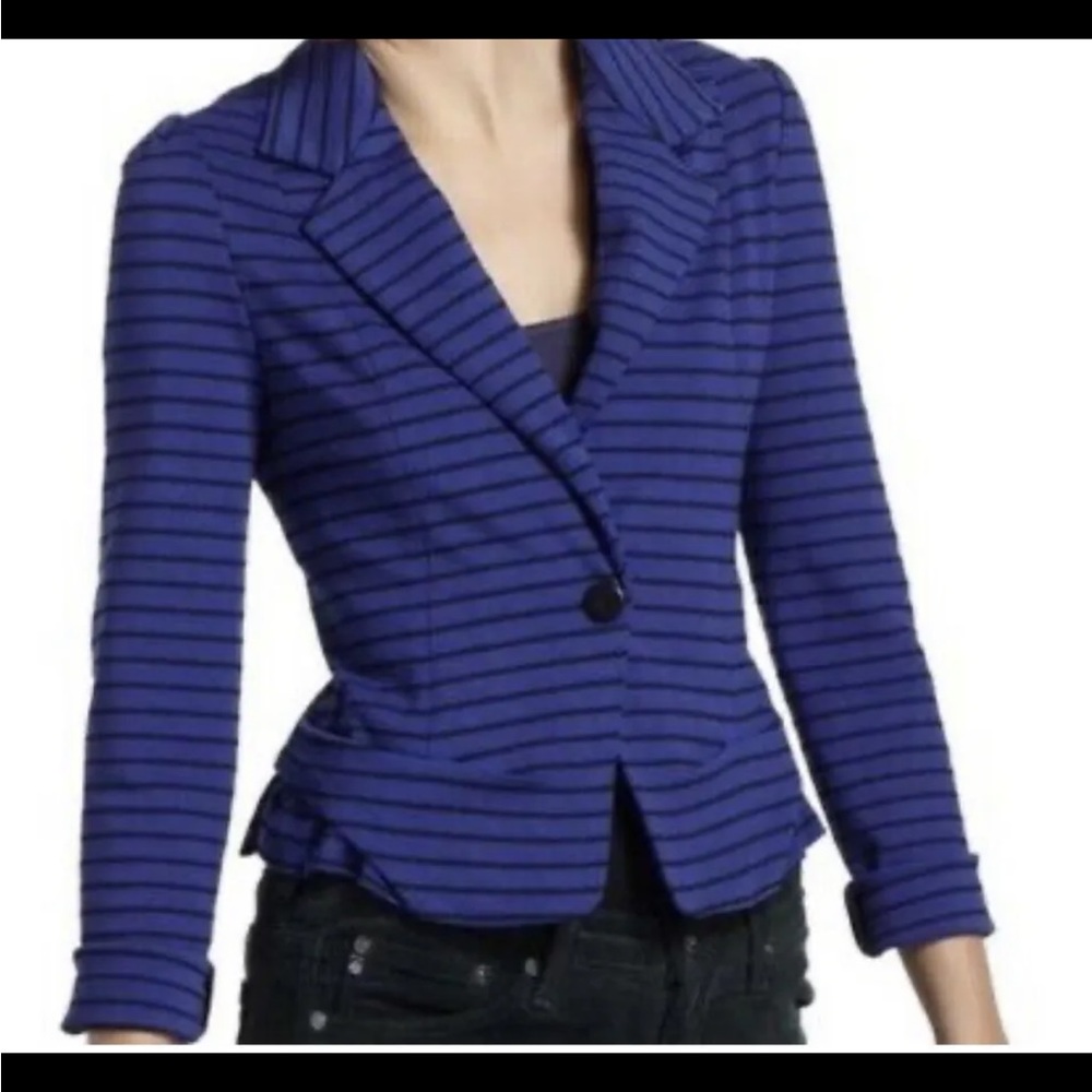 Cartonnier Blazer XS Womens Blue Black Striped Crop Blazer Anthropologie